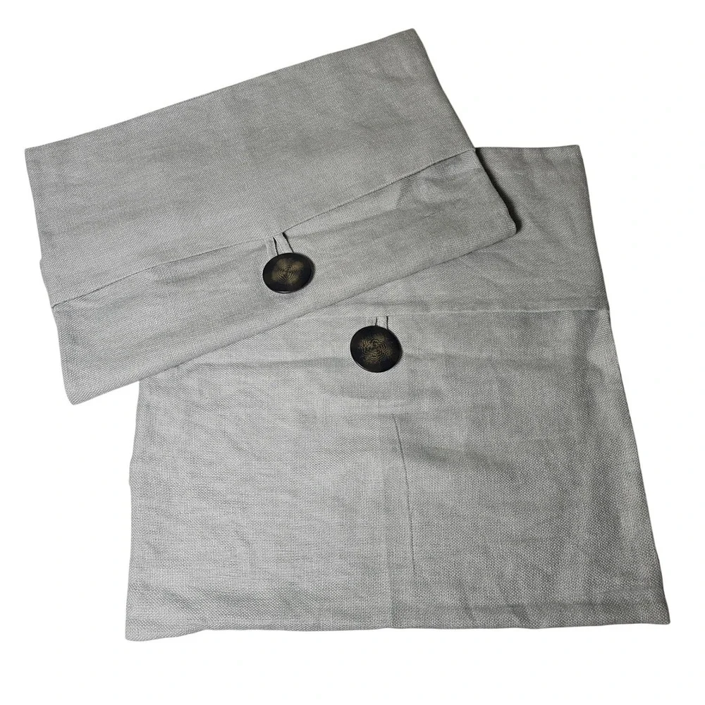 Pottery Barn Linen Pillow Covers Set‎ of 2 Square Light Blue Grey Button 18x18